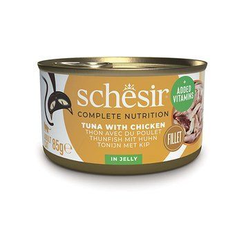 Schesir Tuna and Chicken ШЕЗІР ТУНЕЦЬ З КУРЯЧИМ ФІЛЕ в желе повнораціонний вологий корм консерви для котів, банка 85г 750051 фото