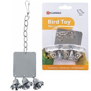 Flamingo Mirror+3Bells ФЛАМІНГО КВАДРАТНЕ ДЗЕРКАЛО З ДЗВІНОЧКАМИ іграшка для папуг 1033254 фото