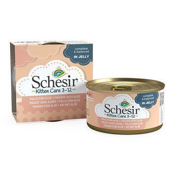 Schesir Kitten Care Chicken with Aloe ШЕЗІР КУРКА З АЛОЕ в желе натуральні консерви для кошенят, повнораціонний вологий корм, банка 85г 750347 фото
