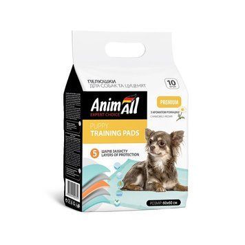 Пелюшки AnimAll Puppy Training Pads для собак і цуценят, з ароматом ромашки, 60&times;60 см, 10 шт 147961 фото