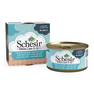 Schesir Kitten Care Tuna with Aloe ШЕЗІР ТУНЕЦЬ З АЛОЕ в желе натуральні консерви для кошенят, повнораціонний вологий корм, банка 85г 750330 фото