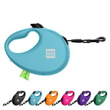 Повідець-рулетка для собак WAUDOG R-leash з контейнером для пакетів, світловідбивна стрічка, S, до 12 кг, 3 м, блакитний 26272 фото