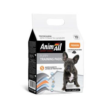 Пелюшки AnimAll Puppy Training Pads для собак і цуценят, з активованим вугіллям, 60&times;60 см, 10 шт 147963 фото