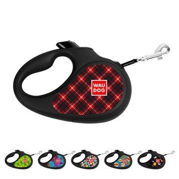 Повідець-рулетка для собак WAUDOG R-leash, малюнок "Шотландка", XS, до 12 кг, 3 м, світловідбиваюча стрічка чорний 8123-0098-01 фото
