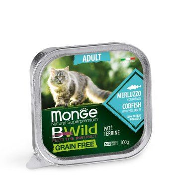 Вологий корм Monge Cat Bwild Grain Free Wet з тріскою та овочами для дорослих котів 70012867 фото