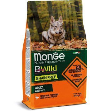 Сухий беззерновий корм Monge Dog BWild Grain Free з м'ясом качки для собак усіх порід 70004732 фото