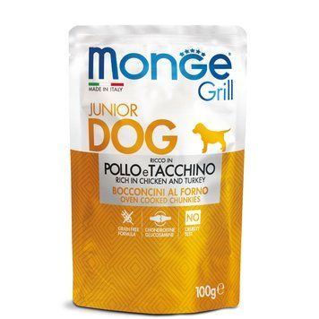 Вологий корм Monge Dog Grill Puppy & Junior для цуценят, з куркою та індичкою в желе 70013178 фото