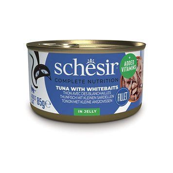 Schesir Tuna with Whitebaits ШЕЗІР ТУНЕЦЬ З АНЧОУСАМИ в желе повнораціонний вологий корм консерви для котів, банка 85г 750037 фото