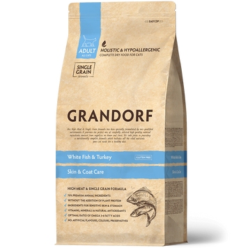 Grandorf White fish and Brown Rice ADULT - Грандорф Сухий корм Риба з бурим рисом для котів з чутливим травленням, 0,4 кг 5407007851256 фото