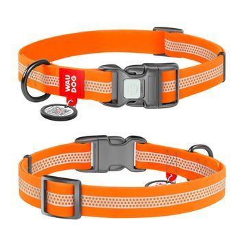Нашийник для собак водостійкий WAUDOG Waterproof з QR-паспортом, світловідбиваючий, пластикова пряжка, M, Ш 20 мм, Д 28-40 см, помаранчевий 26154 фото