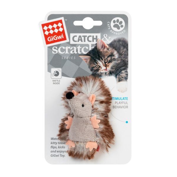 Іграшка для котів Їжачок з брязкальцем GiGwi Catch&scratch, плюш, штучне хутро, 7 см 75029 фото