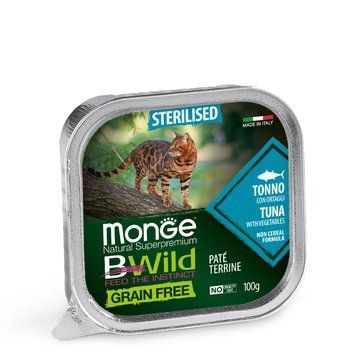 Вологий корм Monge Cat Bwild Grain Free Wet Sterilised з тунцем та овочами для стерилізованих кішок та котів 70012898 фото