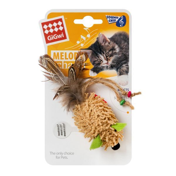 Іграшка для котів Мишка зі звуковим чипом GiGwi Melody chaser, текстиль, 7 см 75030 фото