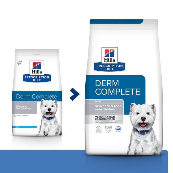 Hill&rsquo;s PRESCRIPTION DIET Derm Complete Mini Сухий корм для собак малих порід при харчовій алергії та атопічному дерматиті, з рисом і яйцем, 1 кг 606429 фото