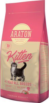 Повноцінний сухий корм для кошенят ARATON Kitten 15кг ART45645 фото