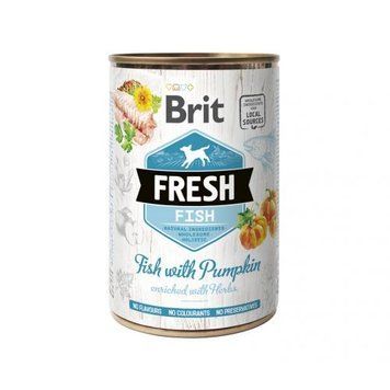 Консервований корм Brit Fresh Fish/Pumpkin для собак, з рибою та гарбузом, 400 г 8595602533923 фото