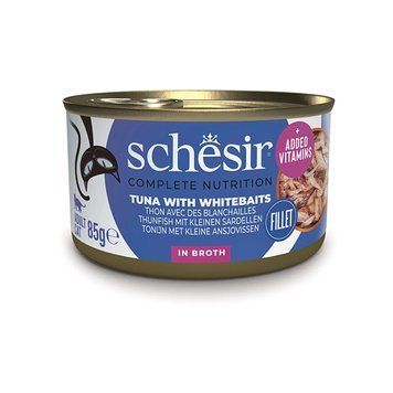 Schesir Tuna with Whitebaits ШЕЗІР ТУНЕЦЬ З АНЧОУСАМИ та рисом в бульйоні натуральні консерви для котів, вологий корм, банка 85г 750525 фото