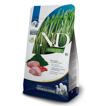 Сухий беззерновий корм Farmina N&D Spirulina для дорослих собак середніх і великих порід з ягням, спіруліною та ягодами годжі, 2 кг 177876 фото