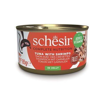Schesir Tuna with Shrimps ШЕЗІР ТУНЕЦЬ З КРЕВЕТКАМИ в желе повнораціонний вологий корм консерви для котів, банка 85г 750044 фото