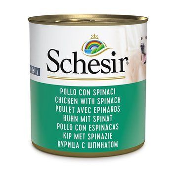 Schesir Chicken With Spinach ШЕЗІР КУРКА ЗІ ШПИНАТОМ в желе натуральні консерви для собак, вологий корм, банка 285г 280411 фото