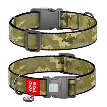 Нашийник для собак нейлоновий WAUDOG Nylon з QR паспортом, малюнок "Мілітарі", пластиковий фастекс, XXL, Ш 35 мм, Дов 46-70 см 284-4026 фото