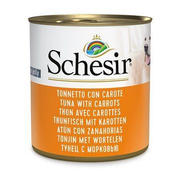Schesir Tuna With Carrots ШЕЗІР ТУНЕЦЬ З МОРКВОЮ в желе натуральні консерви для собак, вологий корм, банка 285г 280510 фото