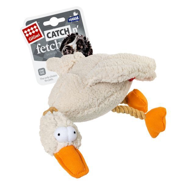 Іграшка для собак Качка з пищалкою GiGwi Catch&fetch, текстиль, мотузка, 36 см 75037 фото
