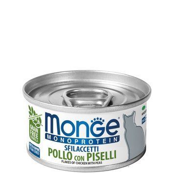 Вологий корм Monge Cat MONOPROTEIN м'ясні пластівці з Куркою та горошком 70007184 фото