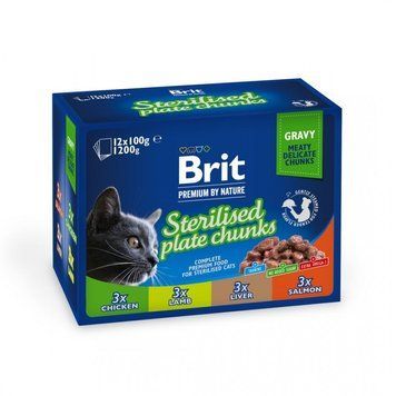 Корм вологий Brit Premium Sterilised Plate для стерилізованих котів Тарілка для стерилізованих 12 штх100 г 1111178697 фото