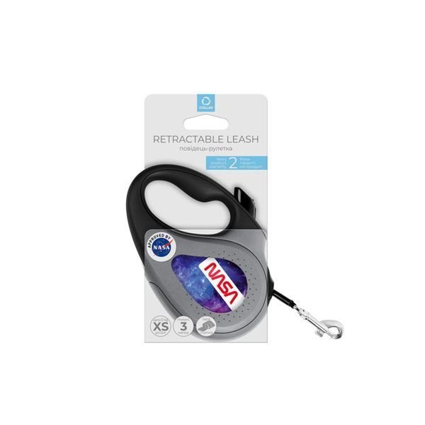 Повідець-рулетка для собак WAUDOG R-leash, малюнок "NASA21", S, до 15 кг, 5 м, світловідбиваюча стрічка чорний 8124-0148-01 фото