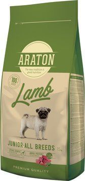 Повноцінний сухий корм для молодих собак з ягнятиною і рисом ARATON LAMB Junior All Breeds 15кг ART45638 фото
