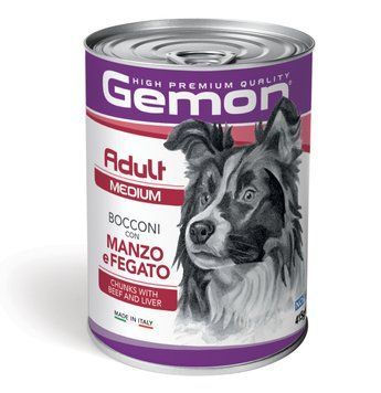 Вологий корм Gemon Dog Medium Adult для дорослих собак середніх порід, шматочки з яловичиною та печінкою 70387859 фото