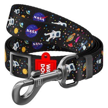Повідець для собак нейлоновий WAUDOG Nylon, малюнок "NASA", регульований, Ш 15 мм, Дов 152-183 см 5351 фото