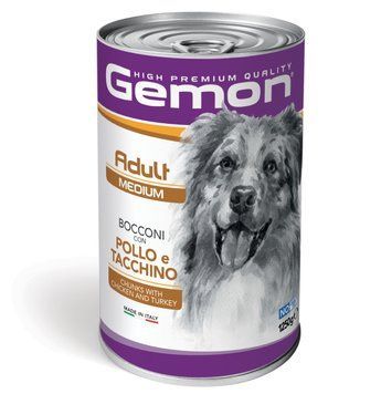Вологий корм Gemon Dog Medium Adult для дорослих собак середніх порід, шматочки з куркою та індичкою 70387927 фото