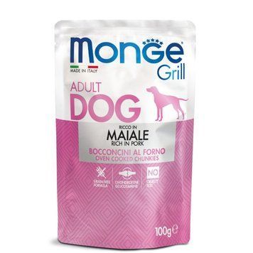 Вологий корм Monge Dog Grill для дорослих собак, зі свининою у желе 70013147 фото