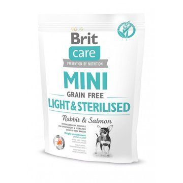 Сухий корм Brit Care GF Mini Light & Sterilised для дорослих собак дрібних порід із зайвою вагою або стерилізованих, з кроликом та лососем, 400 г 8595602521074 фото